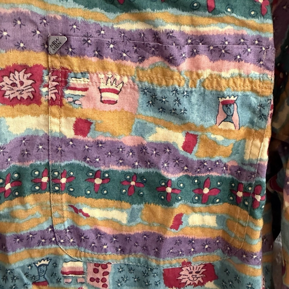 Wacky Vtg Cat Shirt Button Down Artsy Cat Lady Teacher Funky Novelty 90s - Picture 9 of 12